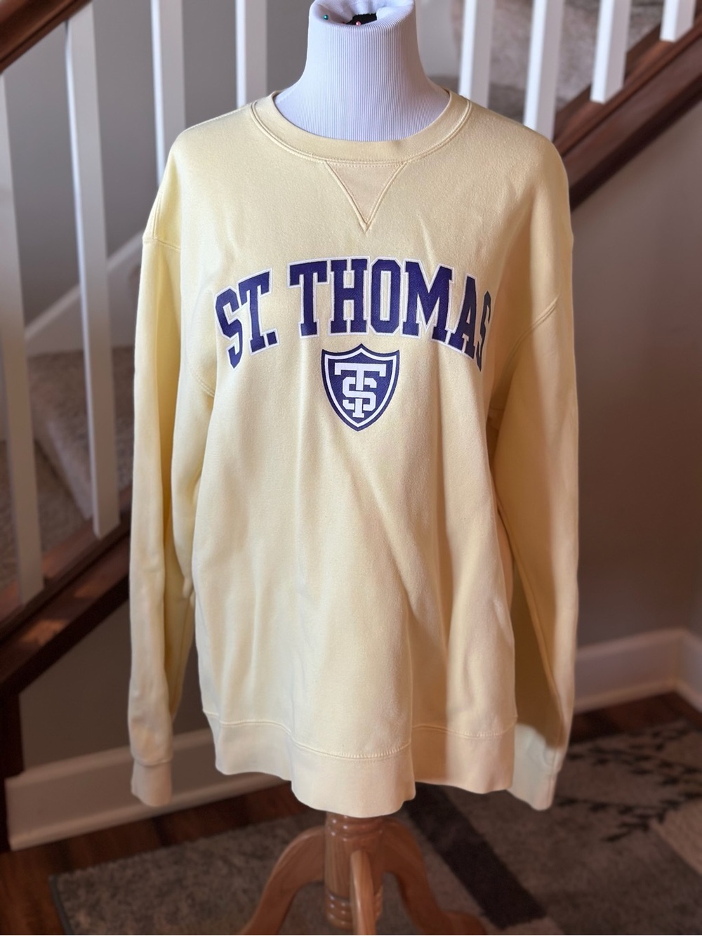 St. Thomas Yellow Crewneck Sweatshirt with Purple Logo - D1012